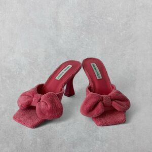 Chelsea & Violet Pink Terry Cloth Bow Mules